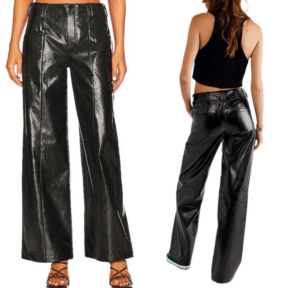 Free People Faux Leather Wide Leg Pants Size 0 - Picture 1 of 7